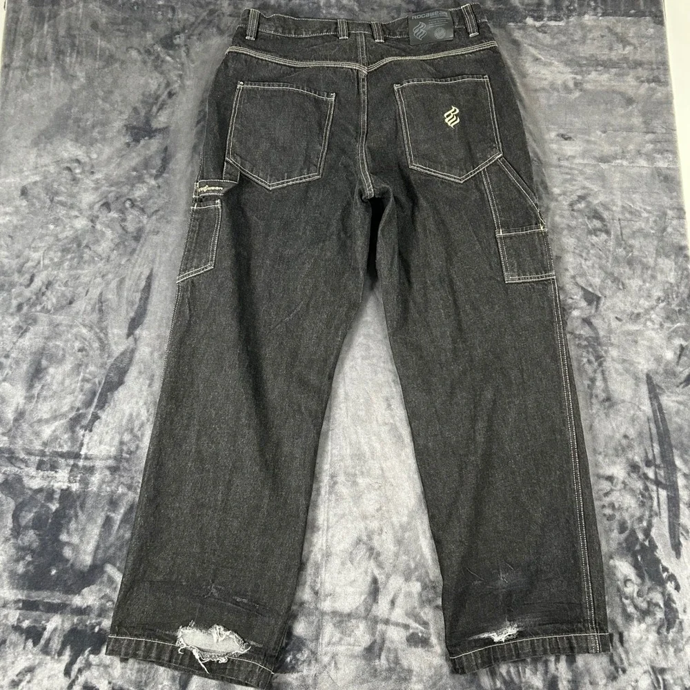 Rocawear Carpenter Jeans Mens 38x34 Black Baggy Contrast Stitch Vintage